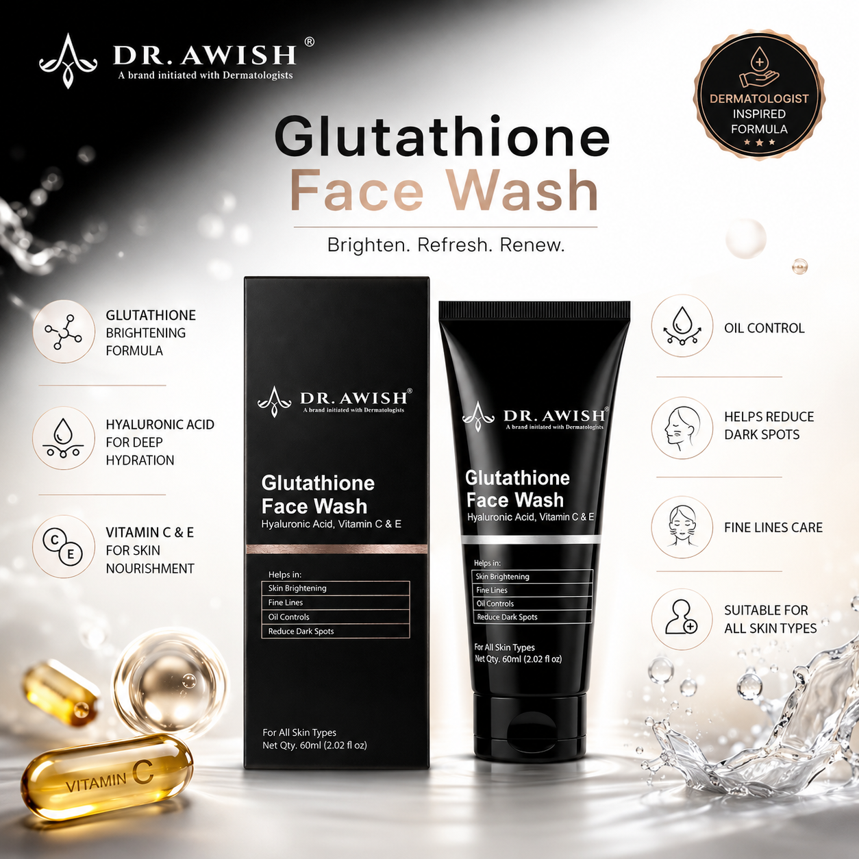 Dr. Awish Glutathione Face Wash for Bright, Even-Toned Skin