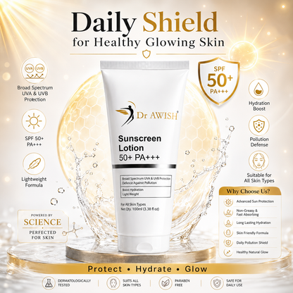 Dr. Awish Sunscreen SPF 50+ PA+++ – Broad-Spectrum Protection, Hydrating & Non-Greasy | 100ml