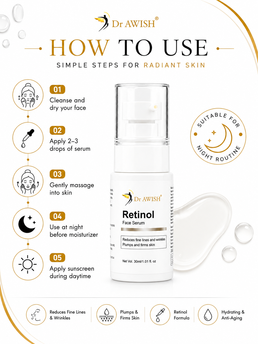 Dr. Awish Retinol Face Serum – Hydrate, Brighten & Combat Aging | 30ml