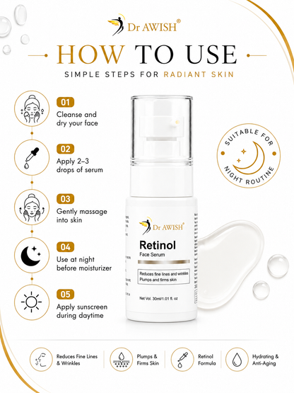 Dr. Awish Retinol Face Serum – Hydrate, Brighten & Combat Aging | 30ml