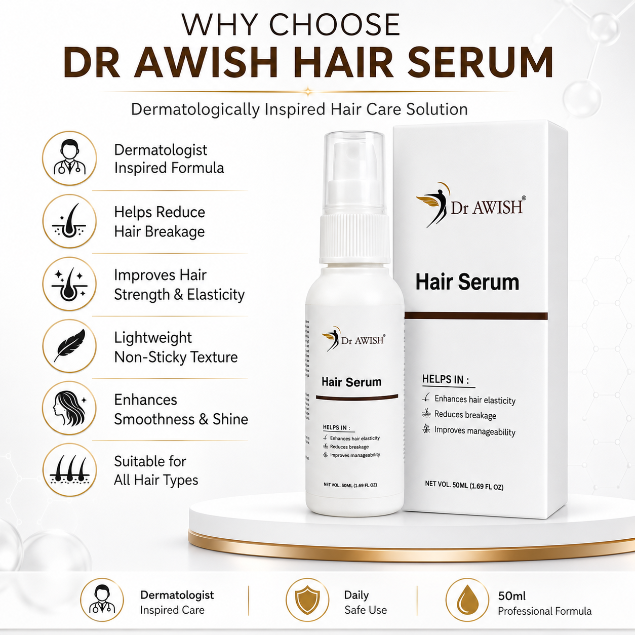 Dr Awish Hair Serum Anti-Breakage & Smooth Hair Formula - 50ml