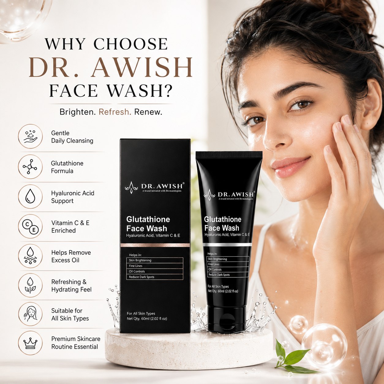 Dr. Awish  Glutathione Face Wash for Bright, Even-Toned Skin