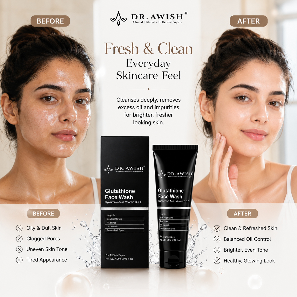 Dr. Awish  Glutathione Face Wash for Bright, Even-Toned Skin