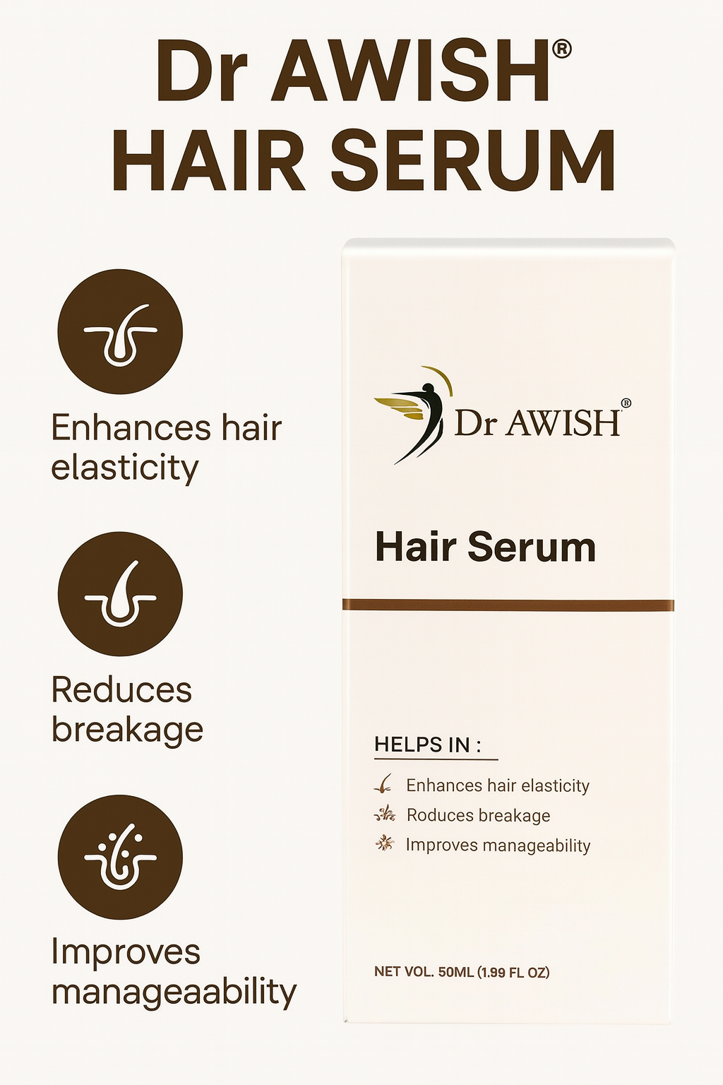 Dr Awish Hair Serum Anti-Breakage & Smooth Hair Formula - 50ml